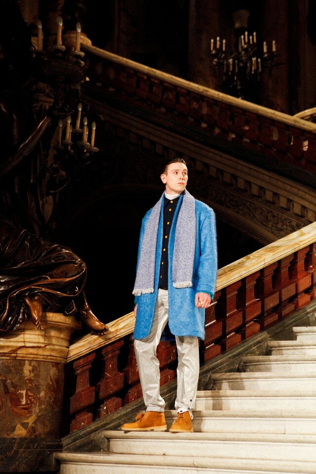 Pigalle AW15 Mens Blue Overcoat Buttons Fringed Scarf 10