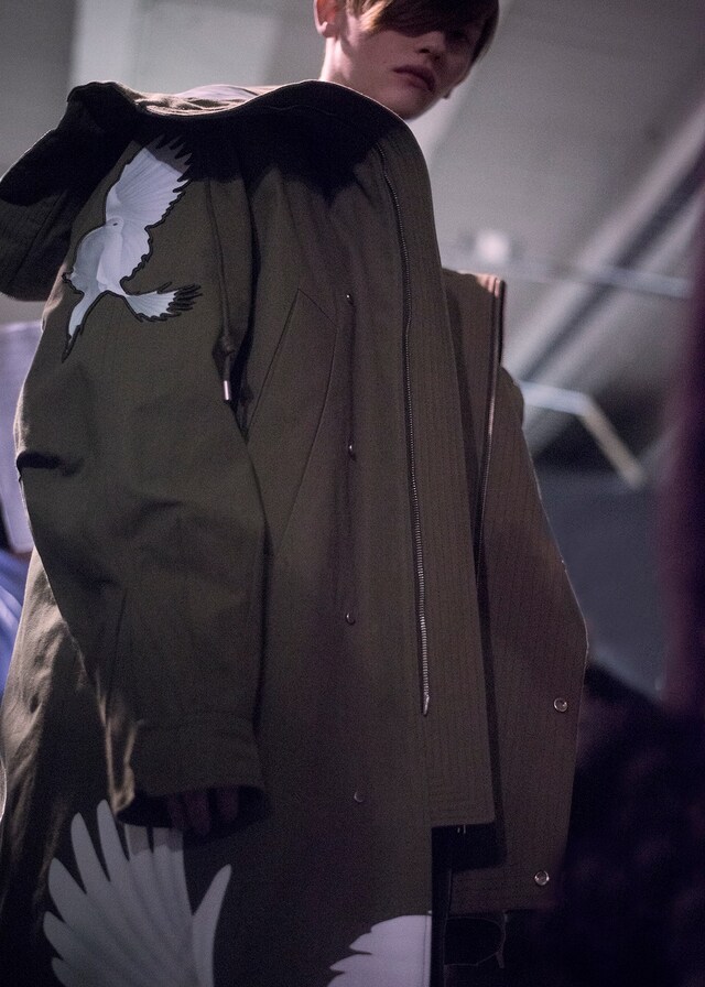 Juun.J AW15 Backstage Dazed Paris Khaki Jacket Bird Motif 9