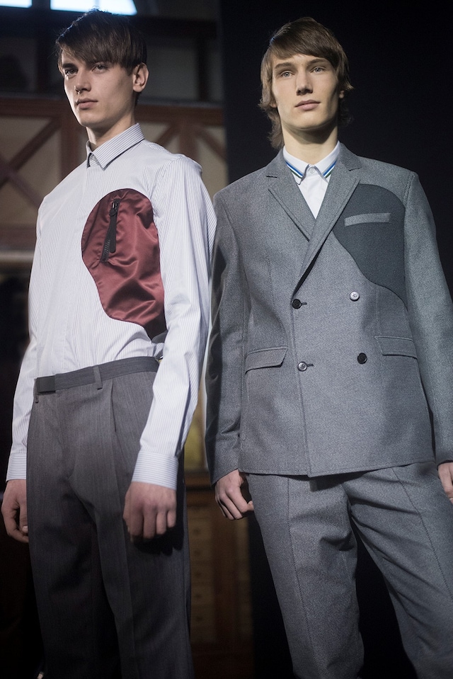 Krisvanassche AW15 Mens Nylon Patch Striped Shirt Grey Suit 1
