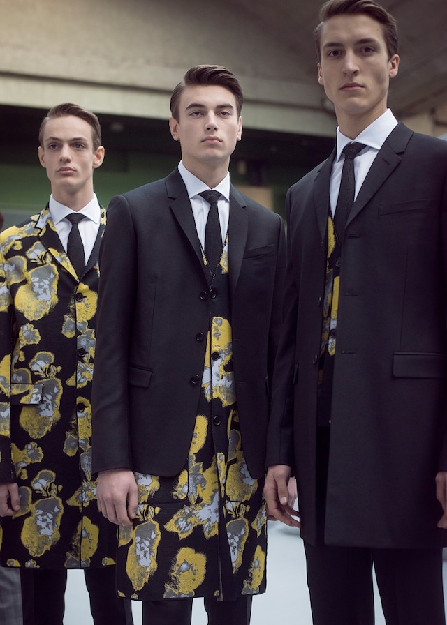 Dior Homme AW15 yellow floral print coat, MenDazed backstage 8