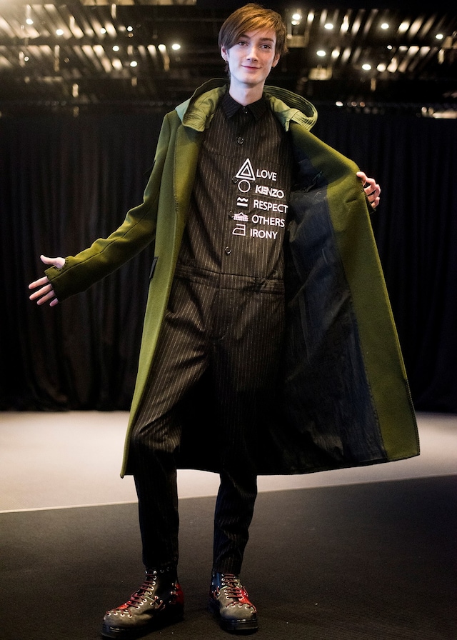 Kenzo AW15 Mens Hooded Khaki Coat Pinstripe Jumpsuit Slogans 9