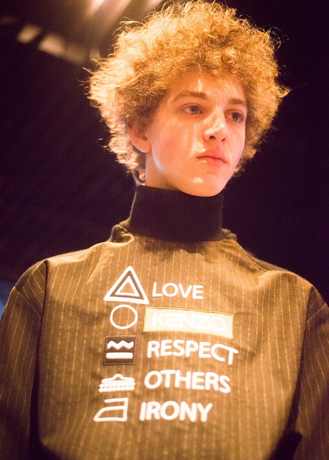 Kenzo AW15 Mens High Collar Turtleneck Pinstripe Slogan Word 18