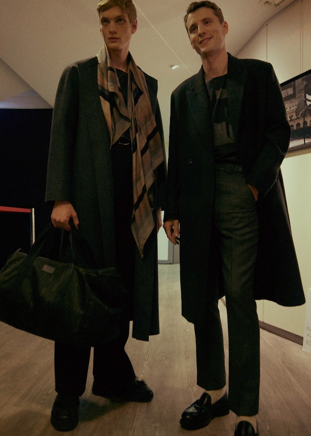 Paul Smith AW15 scarf overcoat beige pattern stripes 3