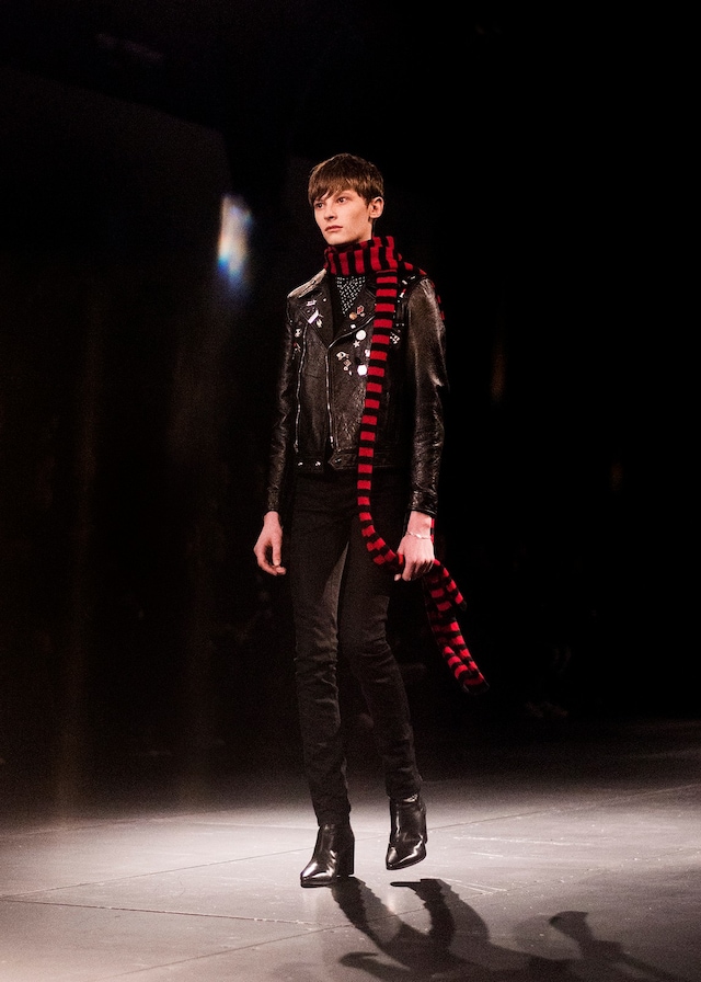  Saint Laurent AW15 Mens Red Stripe Scarf Leather Badges 0