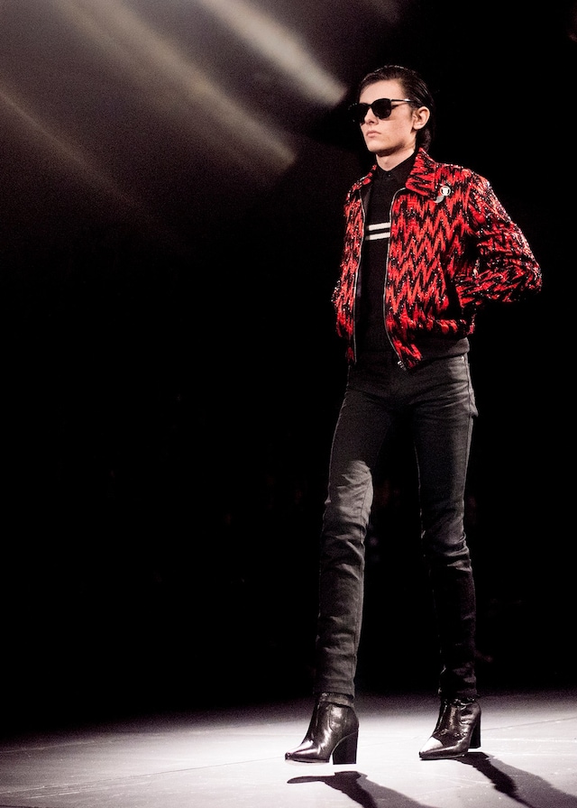  Saint Laurent AW15 Mens Chevron Red Sequin Jacket Polo 2