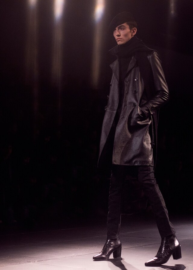  Saint Laurent AW15 Mens Leather Coat Black Beret 13