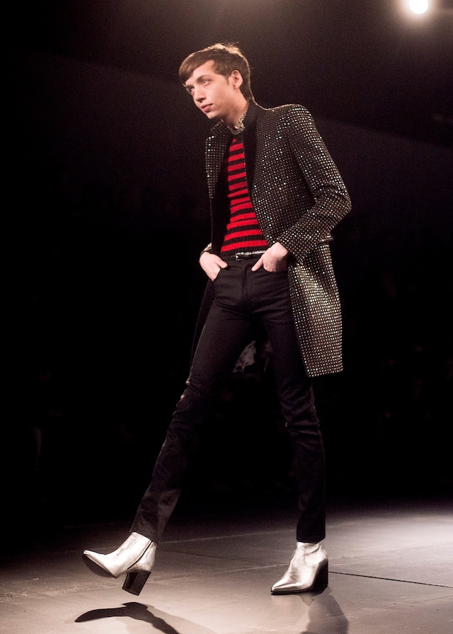  Saint Laurent AW15 Mens Red Black Stripe Knit Sequin Jacket 23