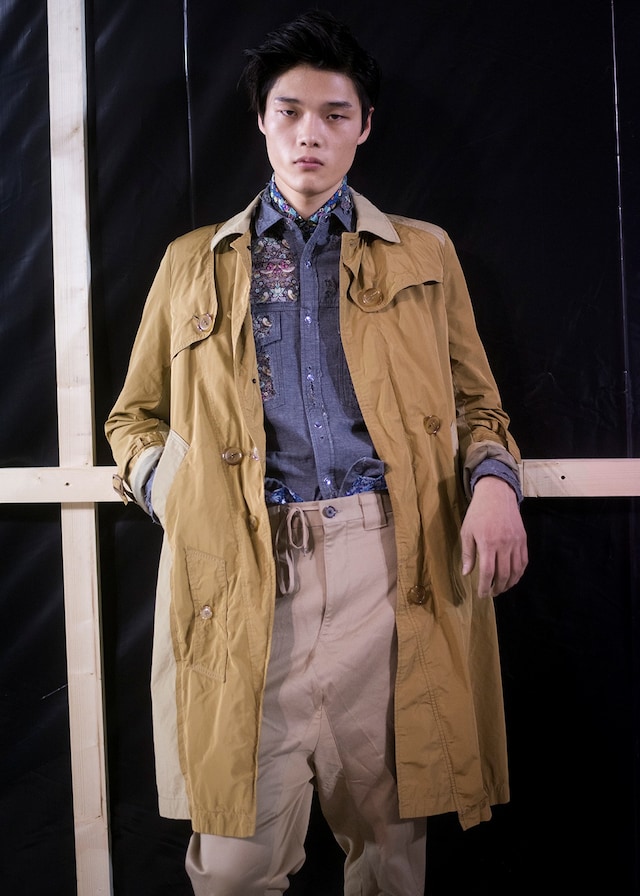 Miharayasuhiro AW15 Tie Waist Brown Mac Patterned Blue Shirt 0