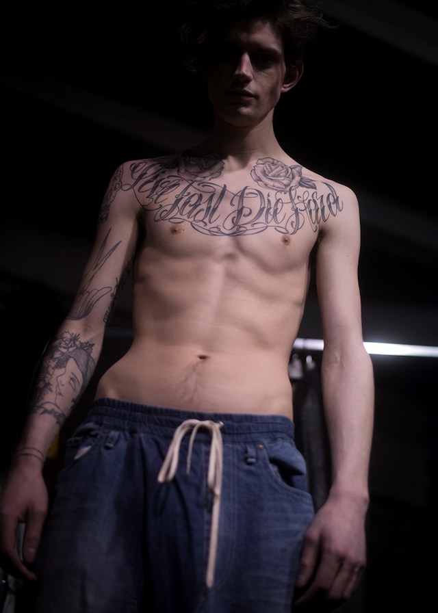 Miharayasuhiro AW15 Bare Chest Tattoos Denim Drawstring 14
