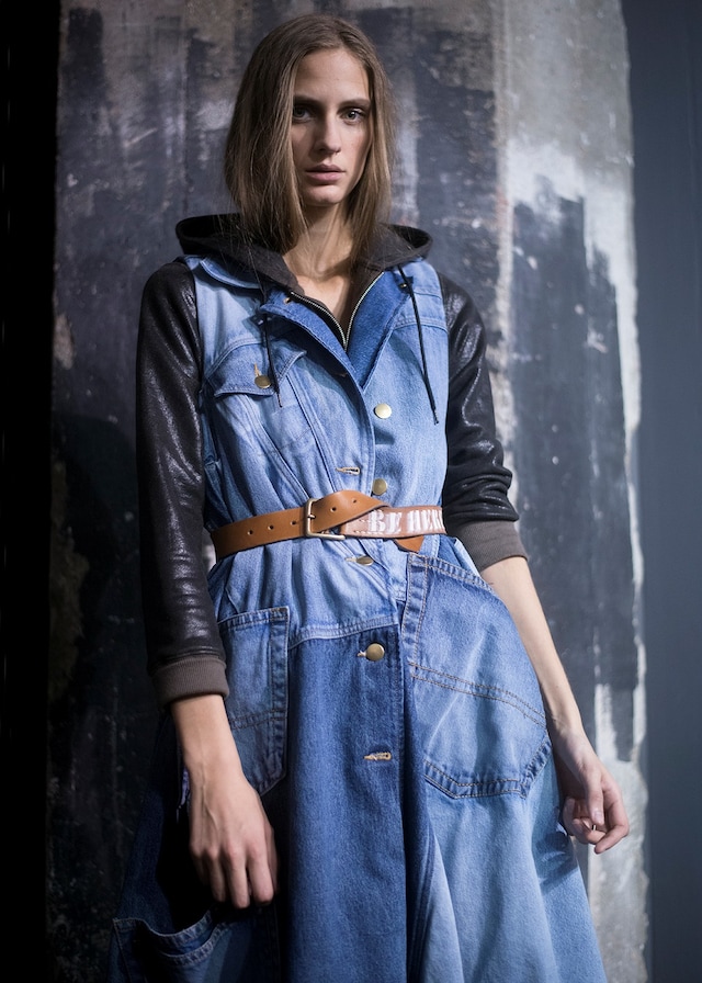 Miharayasuhiro AW15 Denim Hood Dress Brown Belt Black Sleeve 11