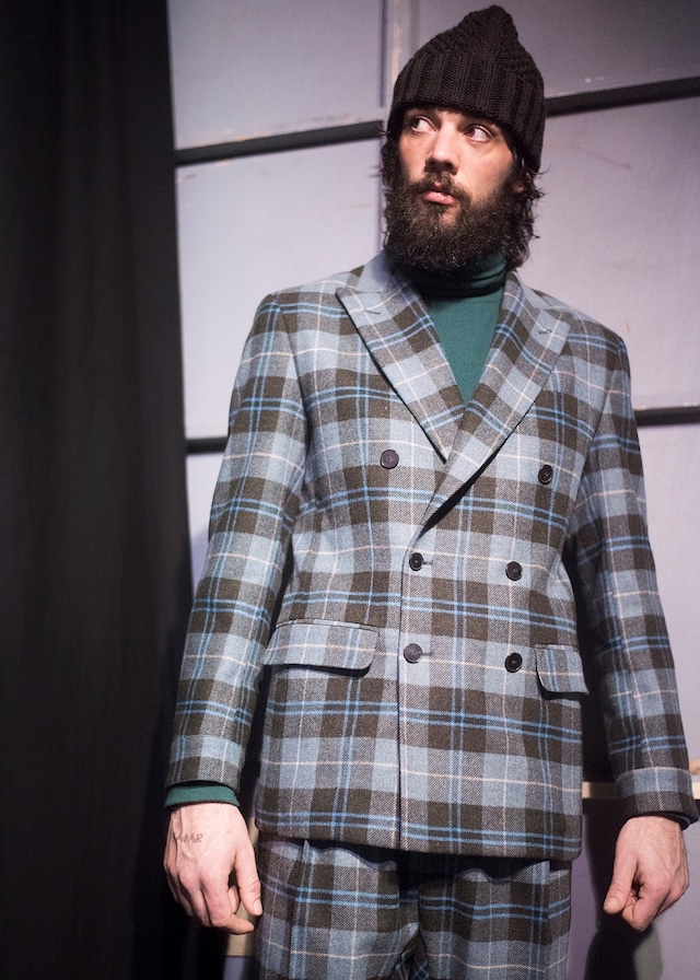 Umit Benan AW15 Tartan Check Suit Green Turtleneck Beanie 4