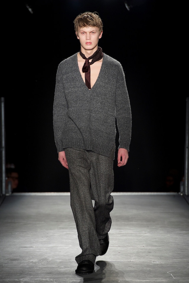 Wooyoungmi AW15 Mens Brown Tie Grey Marl Knit V-neck 6