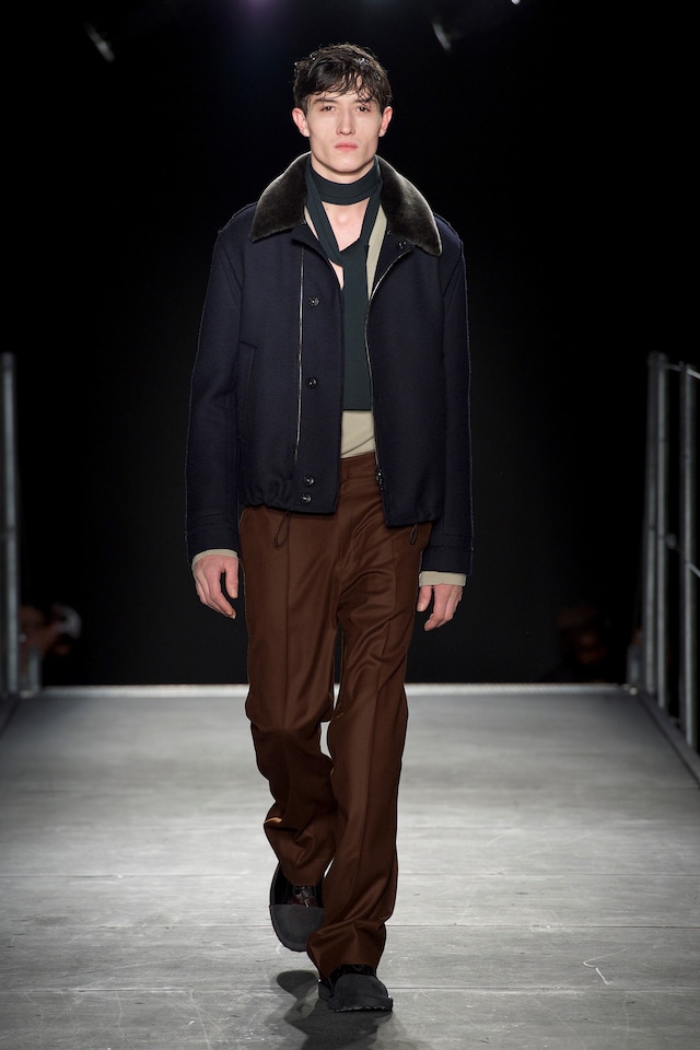 Wooyoungmi AW15 Mens Fur Collar Navy Jacket Burgundy Trouser 13