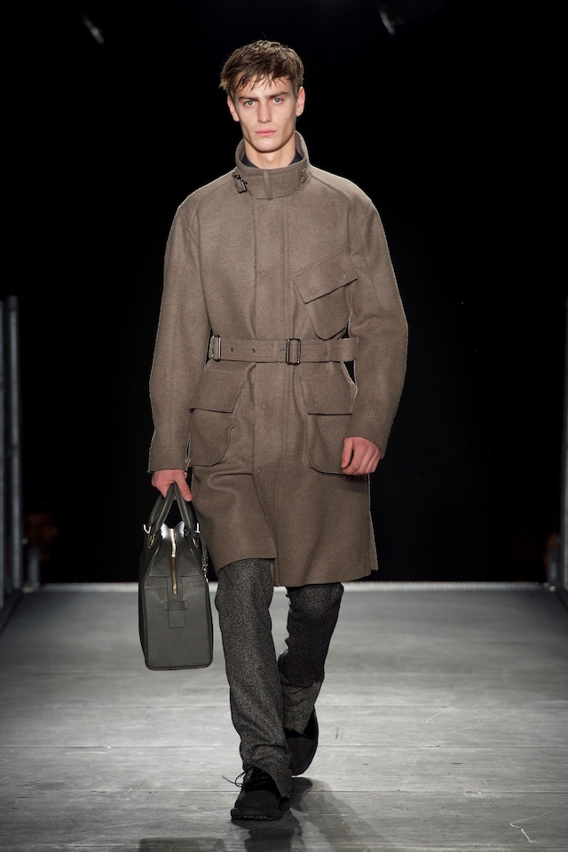 Wooyoungmi AW15 Mens Brown High Collar Coat Belt Buckle 16