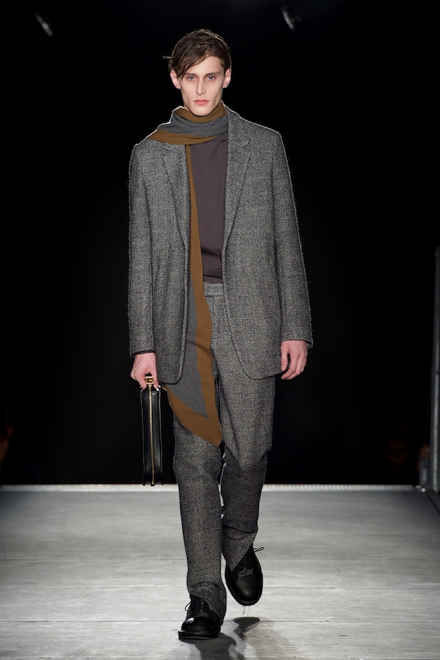Wooyoungmi AW15 Mens Grey Suit Stripe Scarf Maroon T-shirt 21