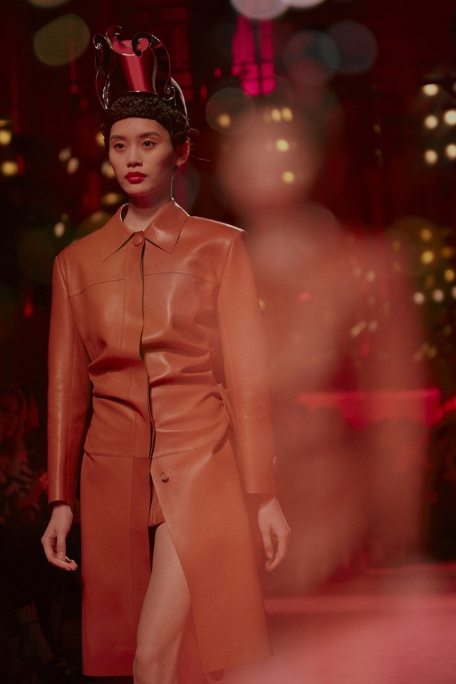 Schiaparelli Haute Couture AW15, brown leather coat, Dazed 2
