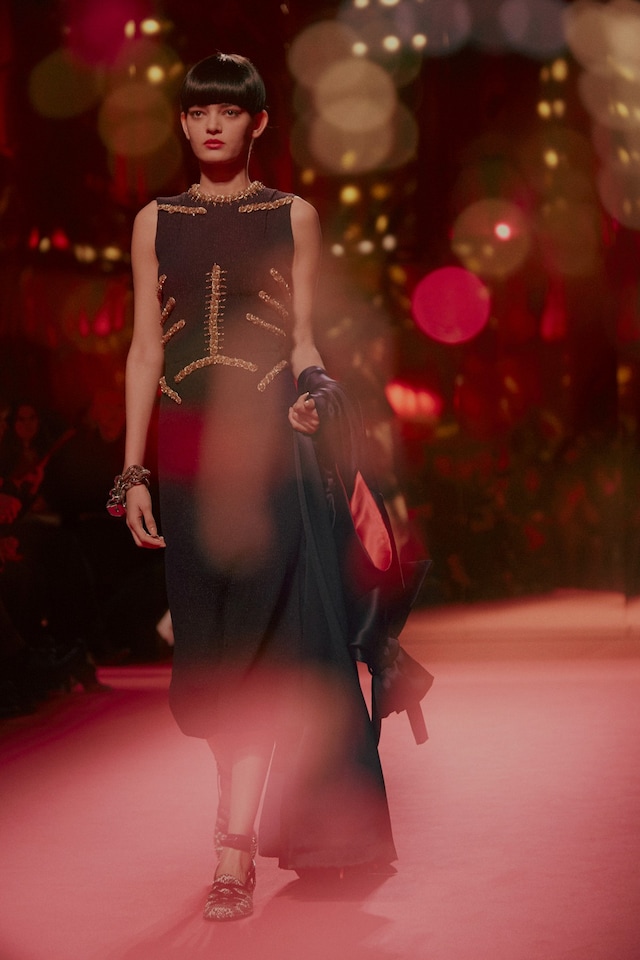Schiaparelli Haute Couture AW15, black dress w gold, Dazed 9