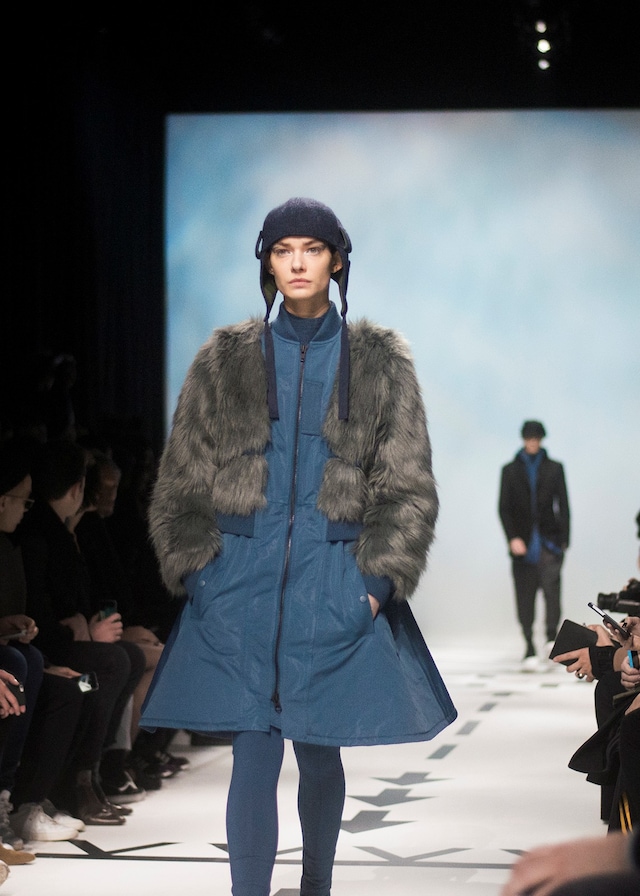 Y-3 AW15 Mens Blue Jacket-dress Fur Coat Hat With Flaps 24