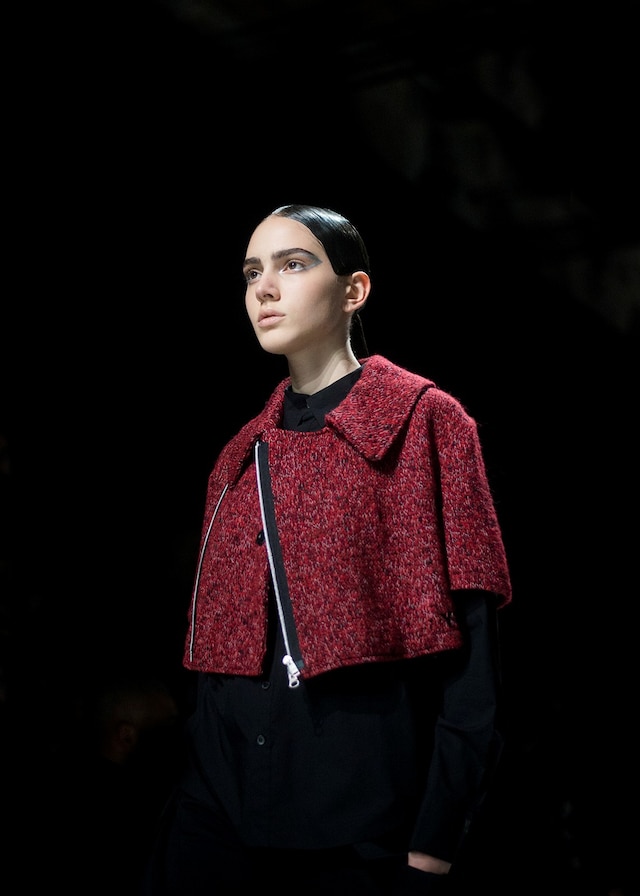 Y-3 AW15 Mens Silver Eyeliner Red Knit Mini Cape Zip 4