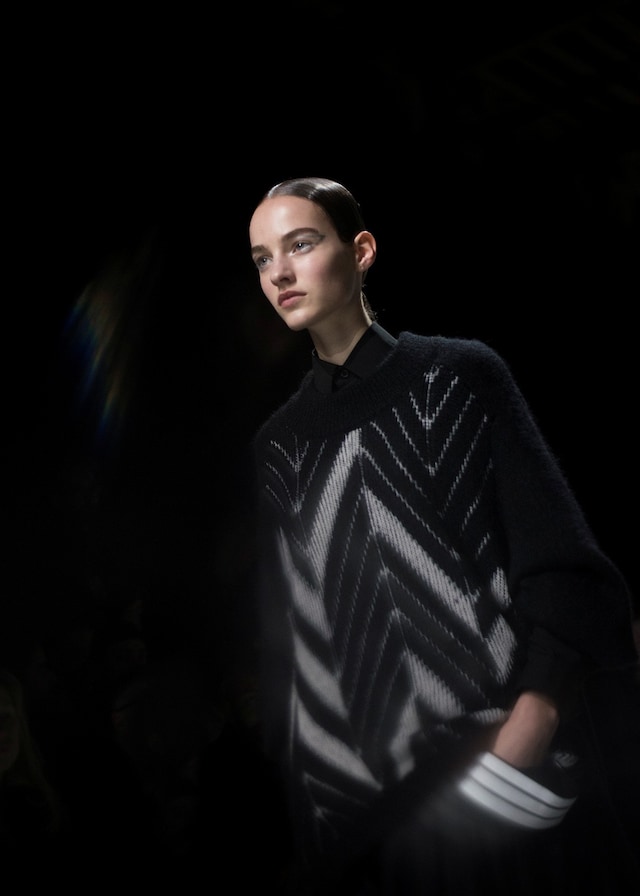 Y-3 AW15 Mens Black Collar White Pattern Knit Jumper 16