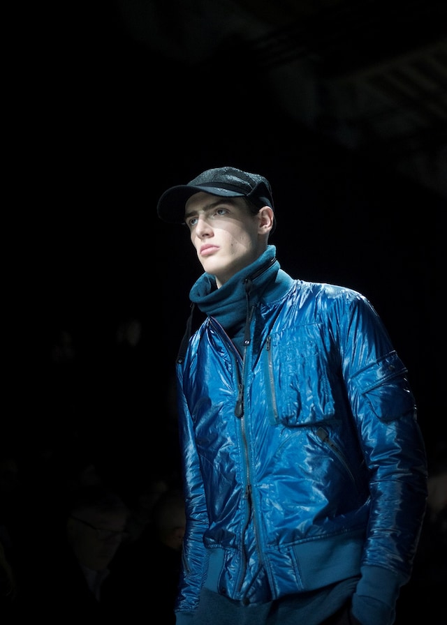 Y-3 AW15 Mens Blue Shiny Jacket Turtleneck Black Cap 7