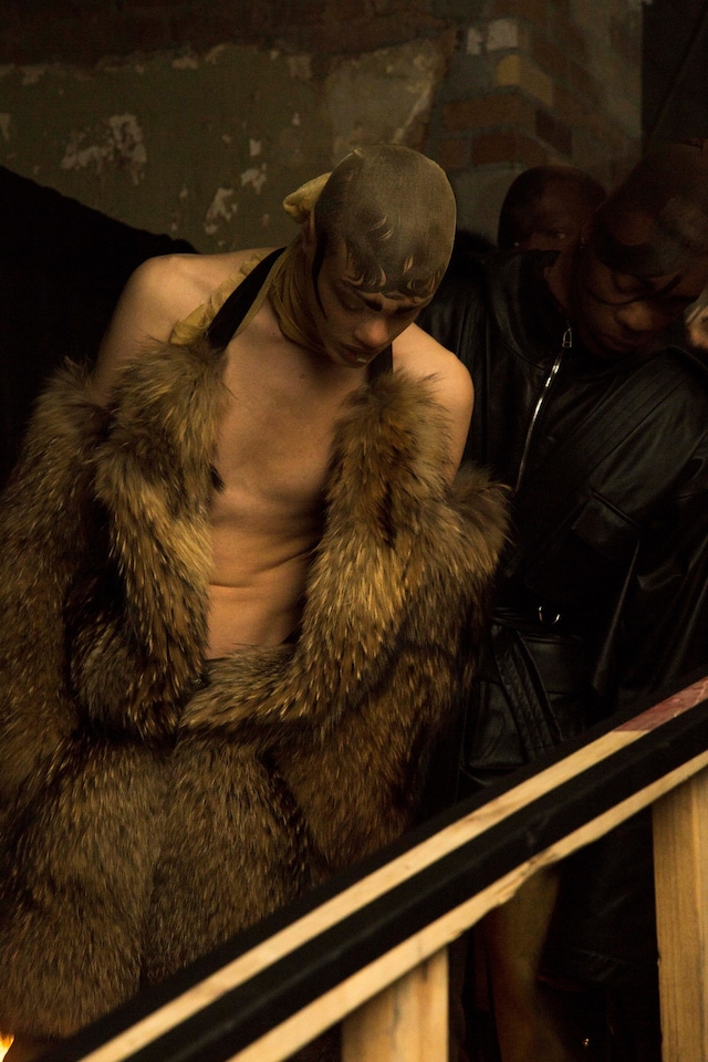 Hood By Air AW15 Dazed backstage womenswear fur brown tights 13