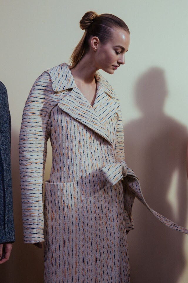 Victoria Beckham AW15 Dazed backstage womenswear coat white 0