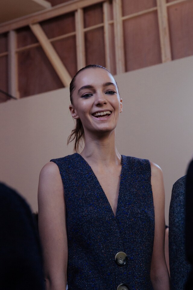 Victoria Beckham AW15 Dazed backstage womenswear V neck navy 8