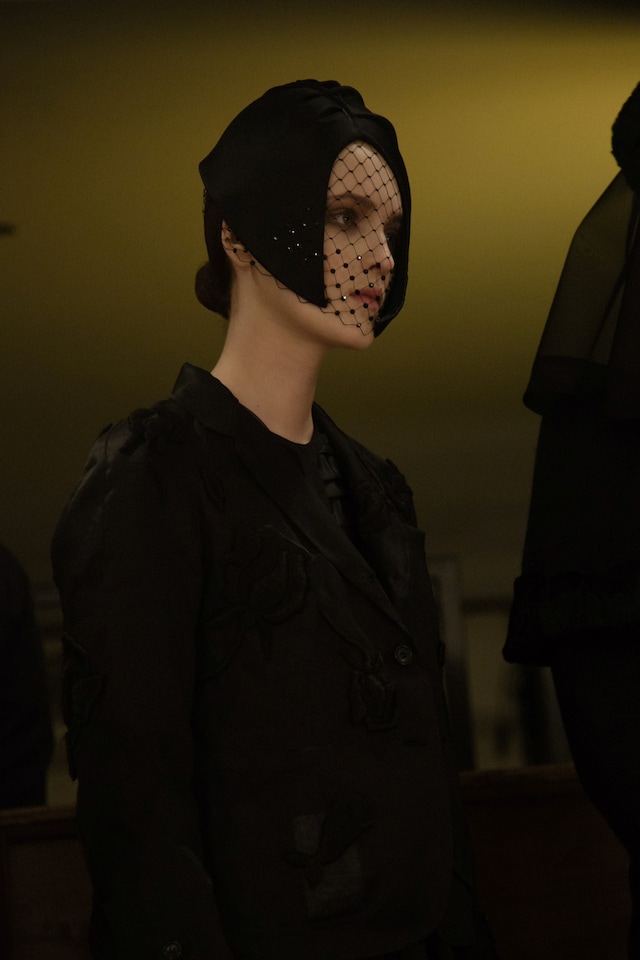 Thom Browne AW15, menswear Dazed backstage, milliniery, veil 13