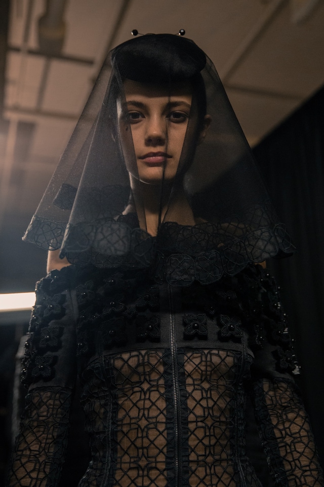 Thom Browne AW15, menswear Dazed backstage, mourning, veil 0