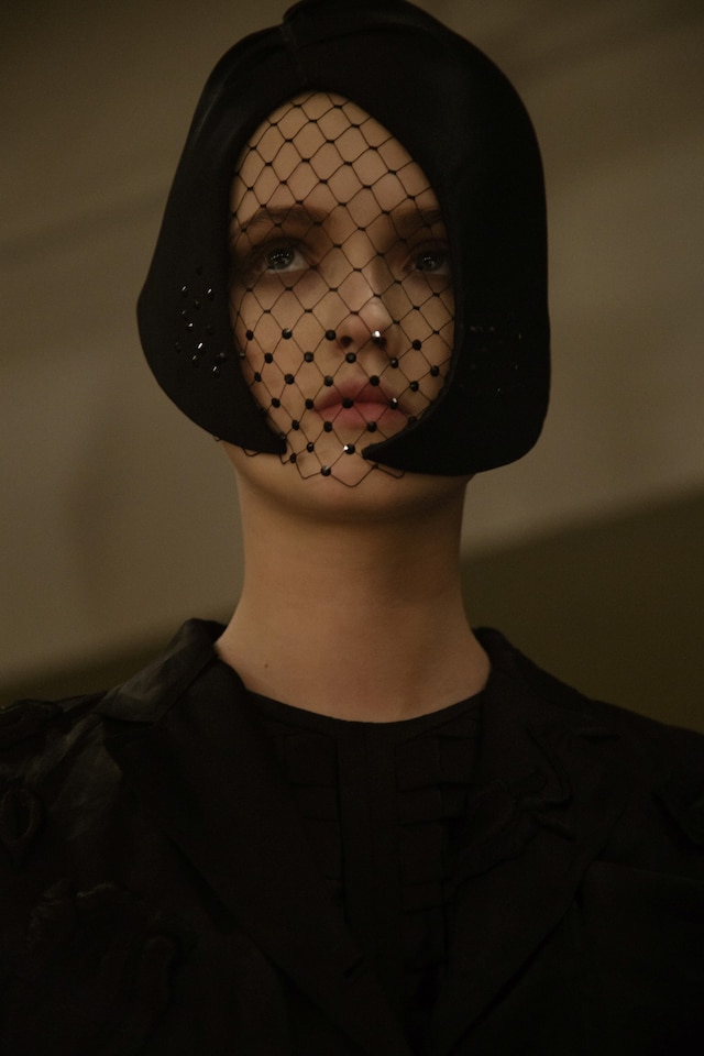 Thom Browne AW15, menswear Dazed backstage, fascinator, mesh 9