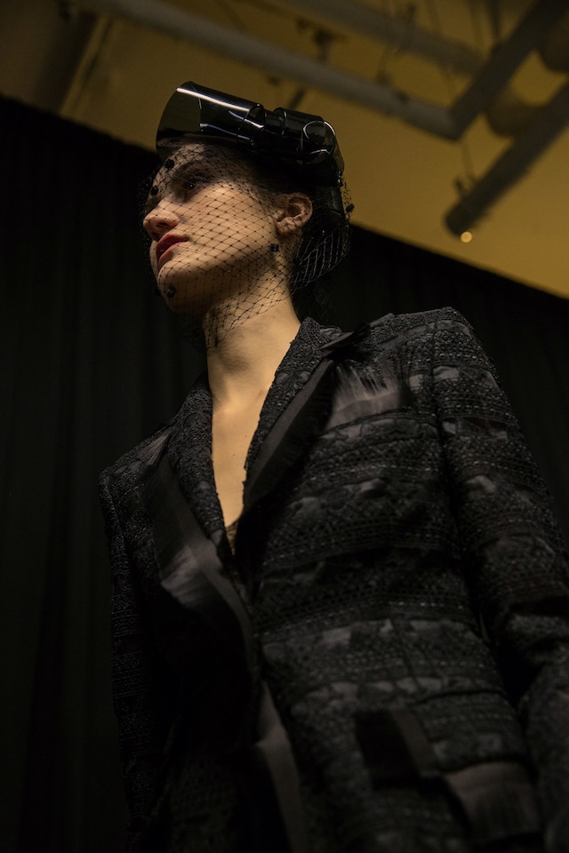Thom Browne AW15, menswear Dazed backstage, hat mesh 14