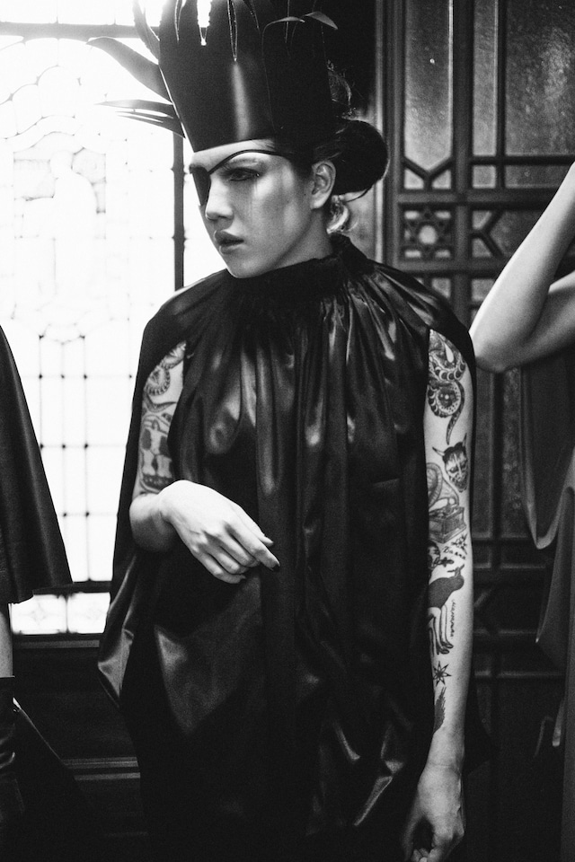 Pam Hogg AW15, Dazed backstage, womenswear, eyepatch, black 9