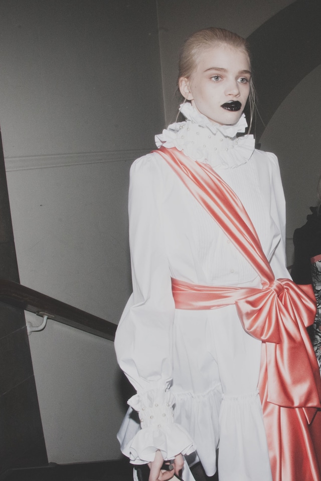 Giles AW15, backstage Dazed, London, Womenswear goth sash 0