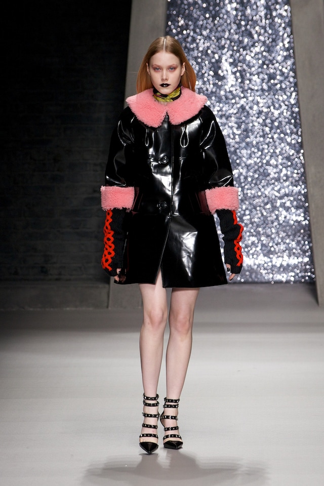 Ashley Williams AW15, Womenswear, Black PVC Coat Pink Fur 5