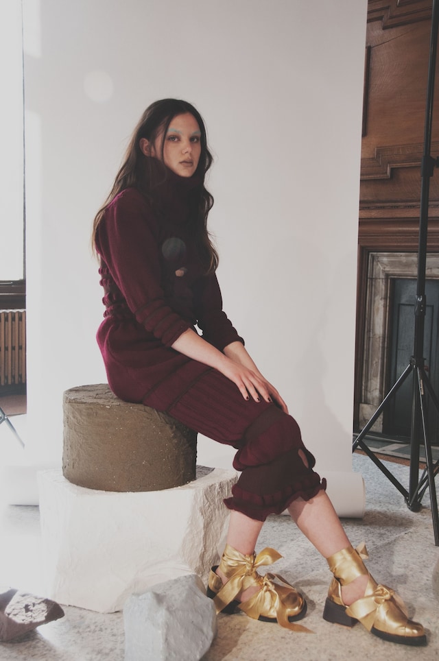 Helen Lawrence AW15 Womenswear Dazed gold sandals wine knit 3