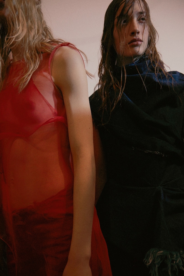 Marques’Almeida AW15 Womenswear Red Sheer Vest Denim Poncho 11