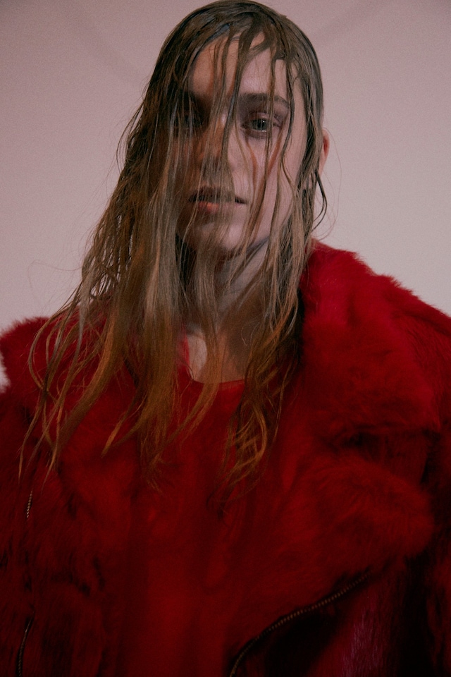 Marques’Almeida AW15 Womenswear Red Fur Coat Slick Hair 18