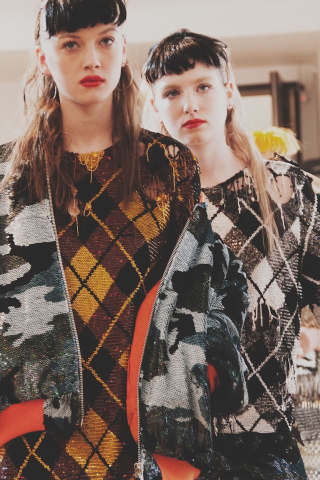 Ashish AW15 backstage Dazed womenswear dark fringe tartan 7