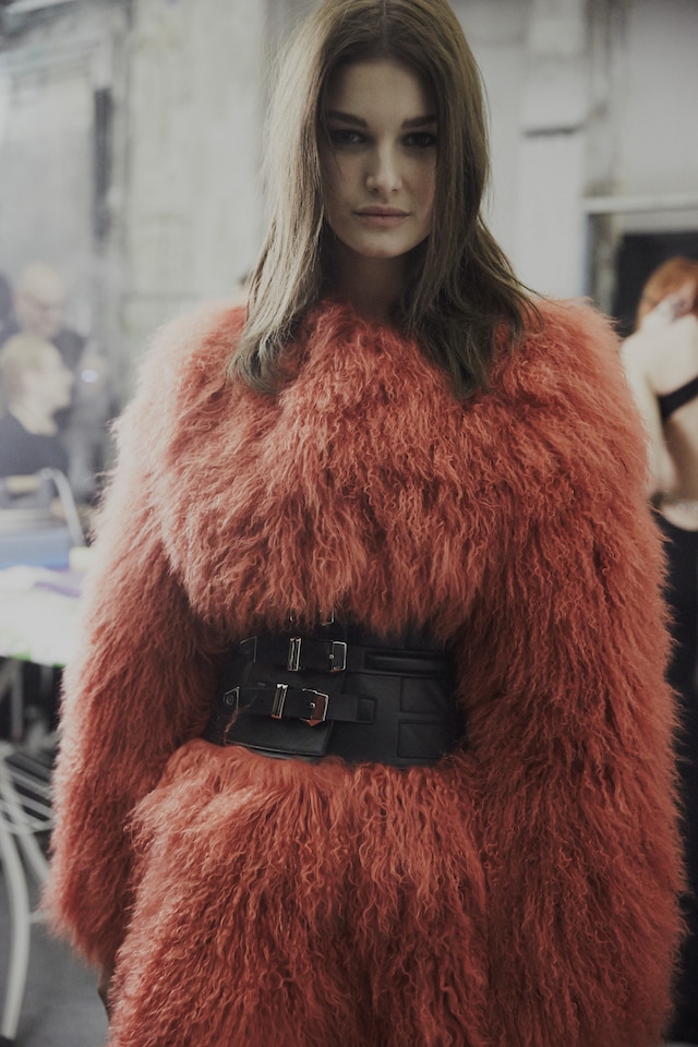 Philipp Plein AW15 backstage Womenswear corset orange fur 5