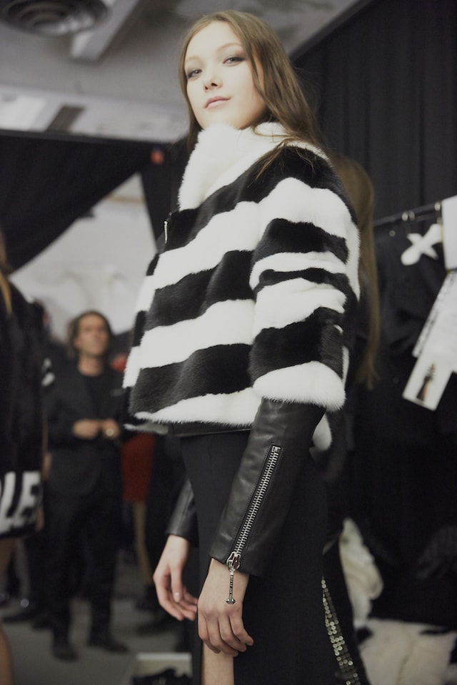 Philipp Plein AW15 backstage Womenswear striped fur leather 3
