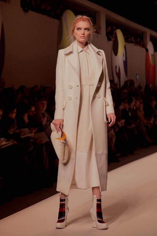 Fendi AW15, Womenswear, Dazed Cream Longline Coat Stripe 13