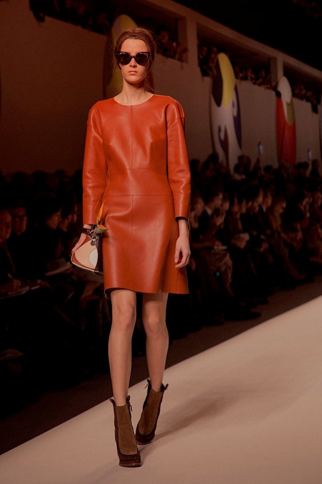 Fendi AW15, Womenswear, Dazed Orange Leather Dress Shades 14