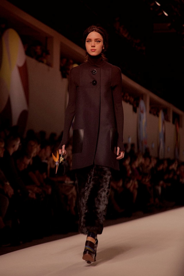 Fendi AW15, Womenswear, Dazed Brown High Neck Coat Floral 17