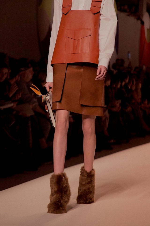 Fendi AW15, Womenswear, Dazed Orange Pinafore Top Fur Boots 27