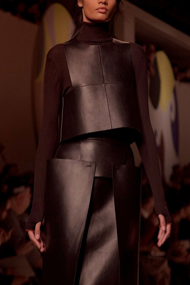 Fendi AW15, Womenswear, Dazed Brown Leather Two Piece 25