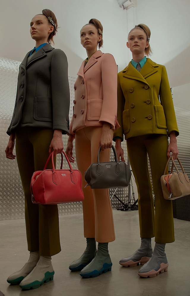 Prada AW15, Dazed backstage, Milan, Womenswear, suit, pastel 4