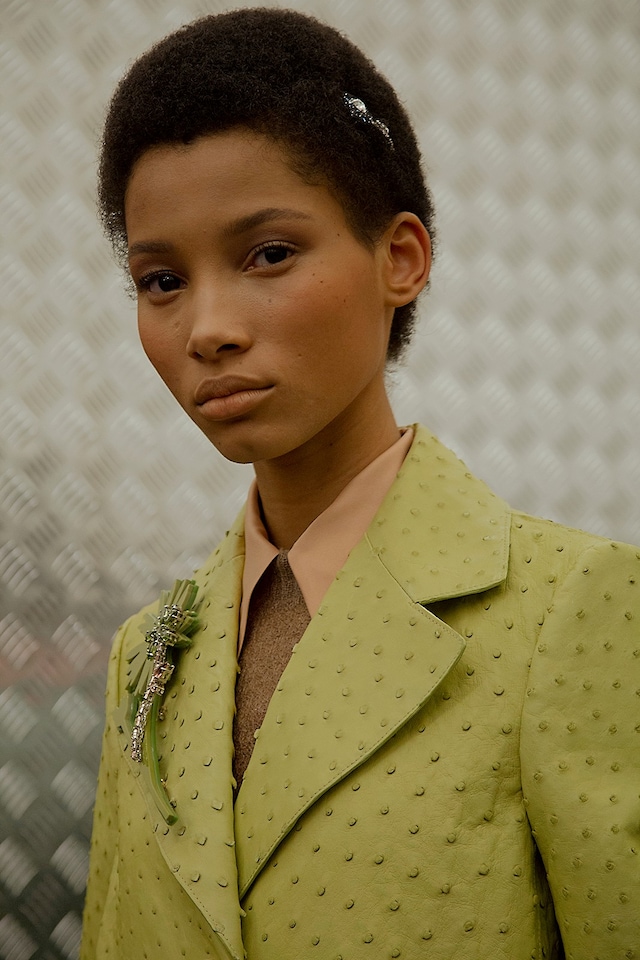 Prada AW15, Dazed backstage, Milan, Womenswear, green, croc 3