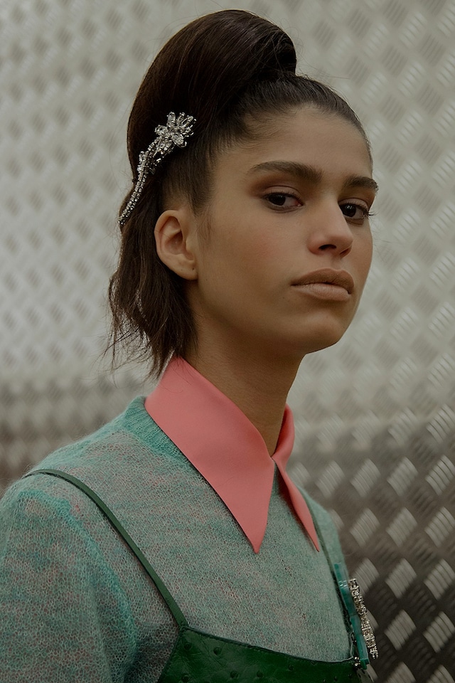 Prada AW15, Dazed backstage, Milan, Womenswear, jewel collar 18