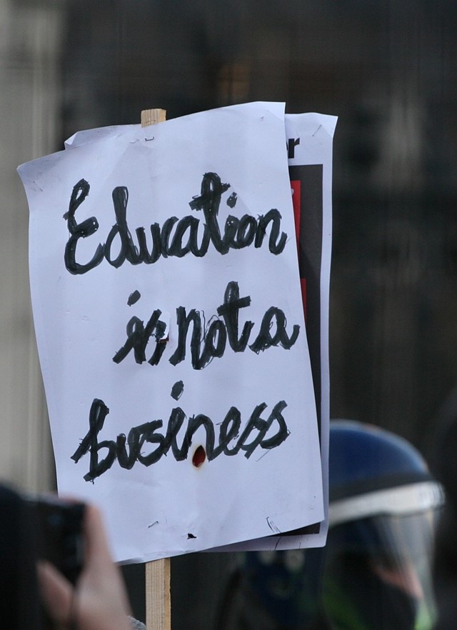University tuition fees protest sign